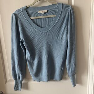 LOFT Sky Blue Ribbed Knit Top